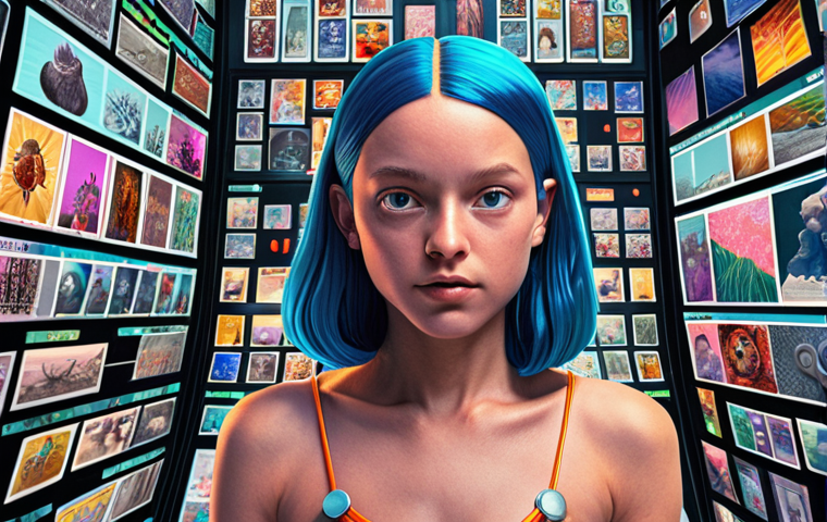 **Prompt:** A digital collage showcasing NFT art, with Beeple's $69 million NFT prominently displayed. The style should be futuristic and vibrant, reflecting the democratization of art. Include elements representing digital scarcity and the support NFTs provide to artists.